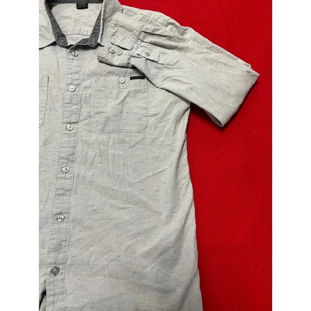 Oakley Mens Button Down Shirt Gray Speckled Casual Pocket long Sleeve Size L